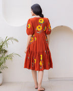 Women Brown Floral Kota Dress