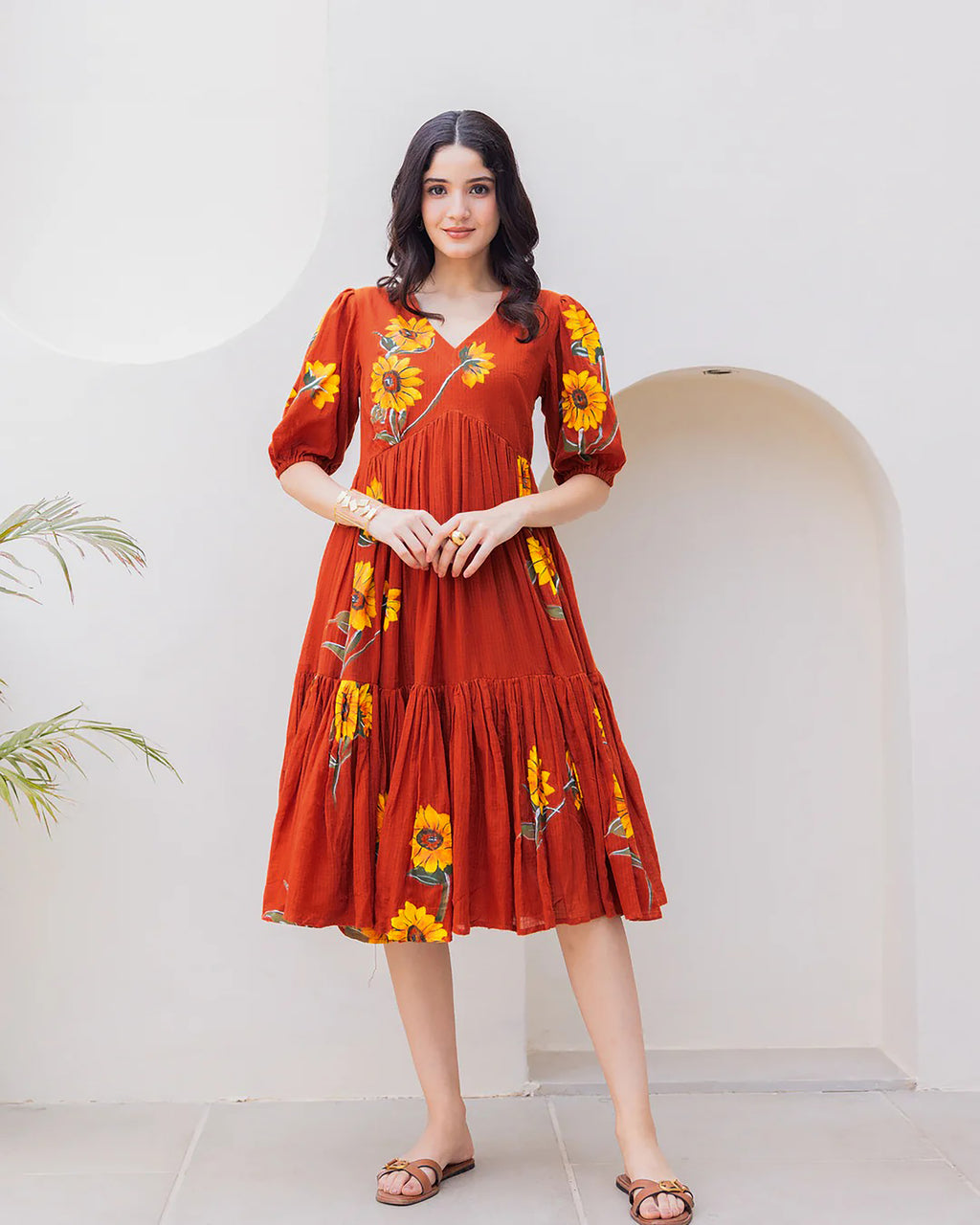 Women Brown Floral Kota Dress