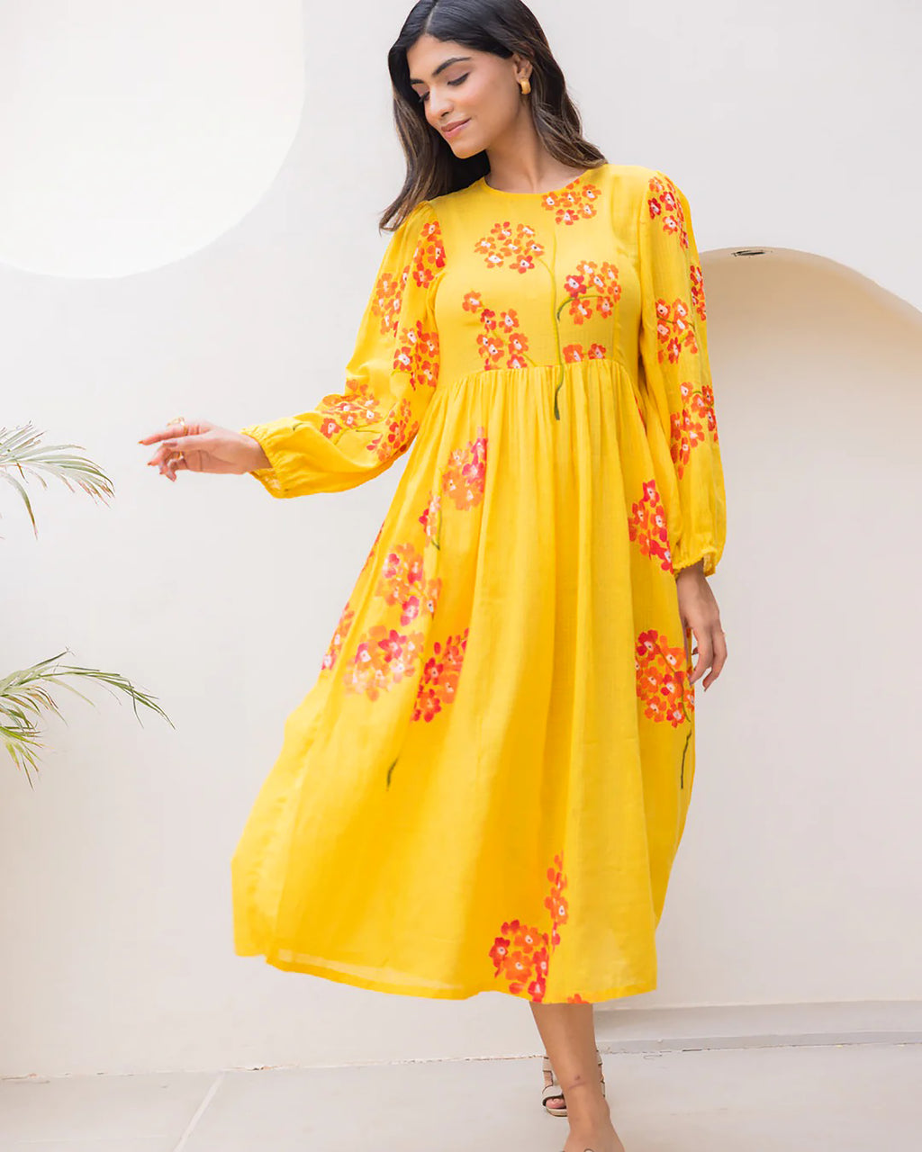 Yellow digital print full round flair kota checks kurti