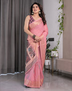 Peach Handloom Cotton Saree with Illustrated Story Panel Prints & Zari Border | Artistic Ethnic Wear | 5.5m Saree + 0.8m Blouse Piece