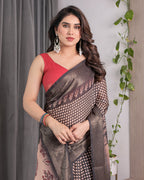 Elegant Beige Handloom Saree with Maroon Leaf Butta & Black Zari Woven Pallu | Festive Drape | 5.5m Saree + 0.8m Blouse