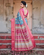 Pure Silk Digitally Printed Saree Weaved With Golden Zari Comes With Tassels - Almaari Fashion