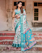 Pure Silk Digitally Printed Saree Weaved With Golden Zari Comes With Tassels - Almaari Fashion