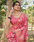 Pure Silk Digitally Printed Saree Weaved With Golden Zari Comes With Tassels - Almaari Fashion